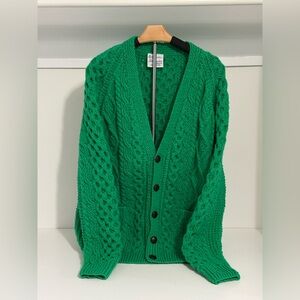 NWOT 100% wool Green Cable Knit Cardigan handloomed extra large XL Ireland
